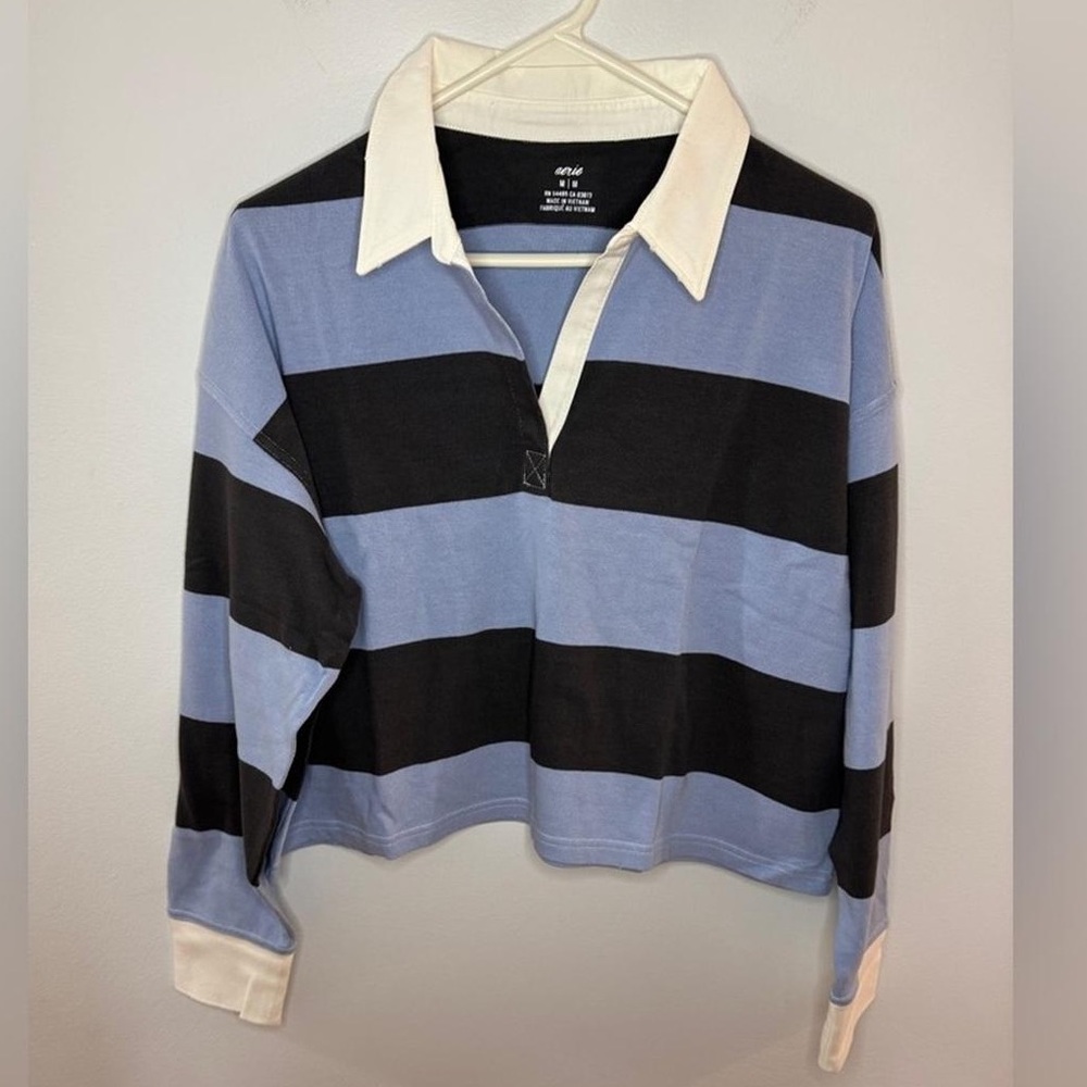 💙Aerie💙 Cropped Blue Navy Rugby Shirt. Size L